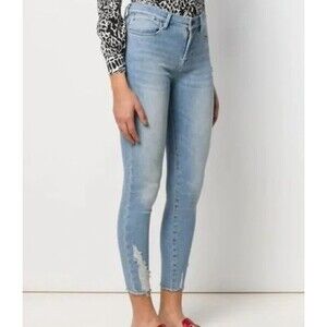 FRAME Le Skinny Alderman Jeans Women’s 27x28 Blue Distressed Raw Hem Stretch